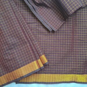 Chocolate Brown Zari Checks with Gold Border- Mangalgiri Bharatanatyam Practice Saree