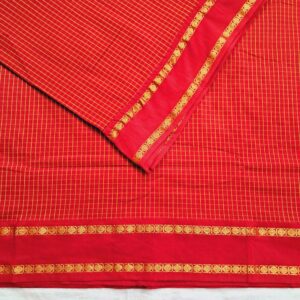 Chilli Red Checks with Double Pett Zari Border - Kalyani Cotton Bharatanatyam Practice Saree