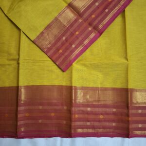 Greenish Yellow with Pink Zari Border - Bharatanatyam Practice Saree