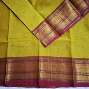 Greenish Yellow with Pink Zari Border - Bharatanatyam Practice Saree