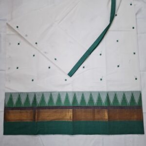 White with Green Thazhampoo Zari Border - Bharatanatyam Practice Saree