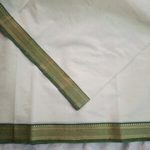 White with Green Diamond and Thilakam Border- Mangalgiri Bharatanatyam Practice Saree